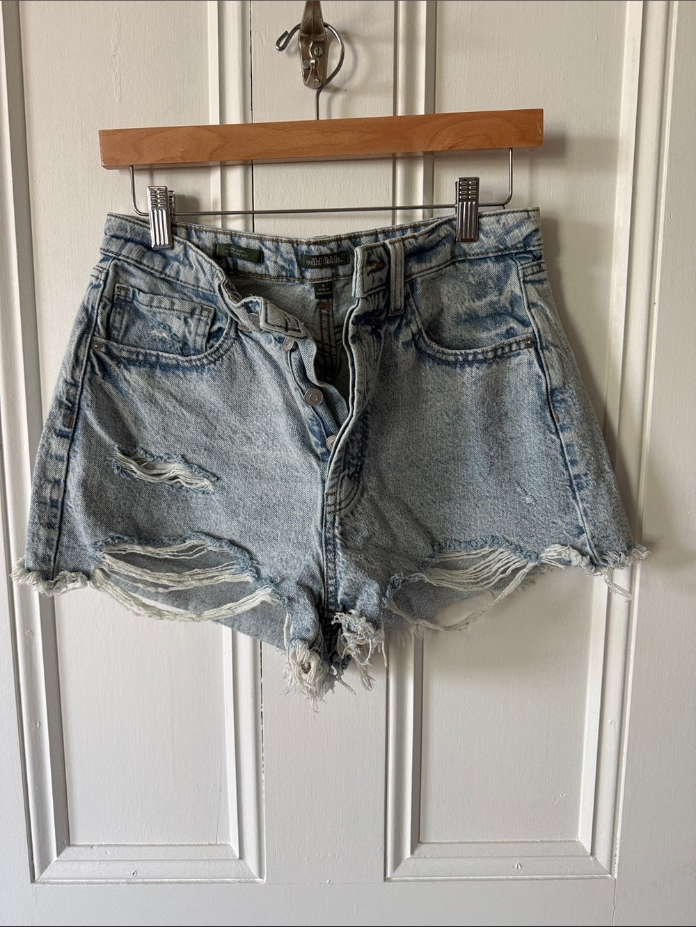 wild fable Light Blue Distressed High-Rise Denim Shorts